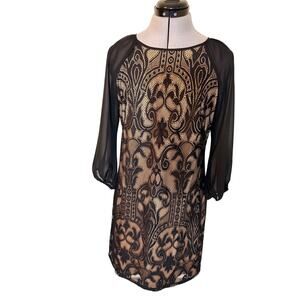 Adrianna Papell Women's Lace Cocktail Dress Black with nude lining size 6 US